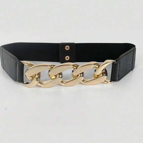 Luxe Vegan Leather Chain Snap Button Belt - Picture 3 of 6